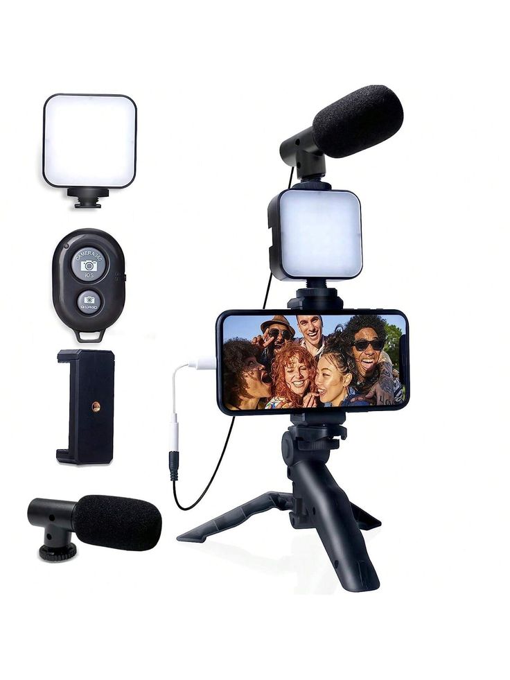 3-in-1 Vlogging Kit with LED Light, Microphone & Tripod Grip for Smartphones