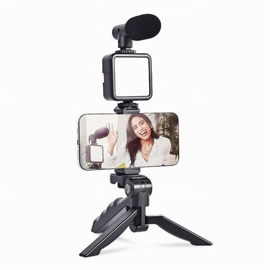 3-in-1 Vlogging Kit with LED Light, Microphone & Tripod Grip for Smartphones
